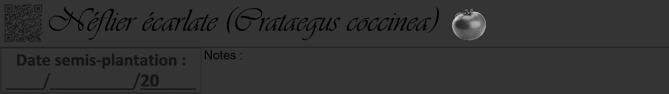 Étiquette de : Crataegus coccinea - format a - style noire46viv avec qrcode et comestibilité simplifiée