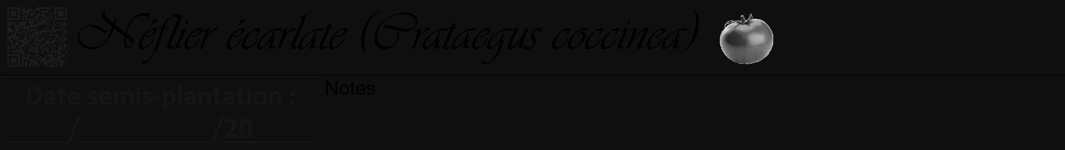 Étiquette de : Crataegus coccinea - format a - style noire7viv avec qrcode et comestibilité simplifiée