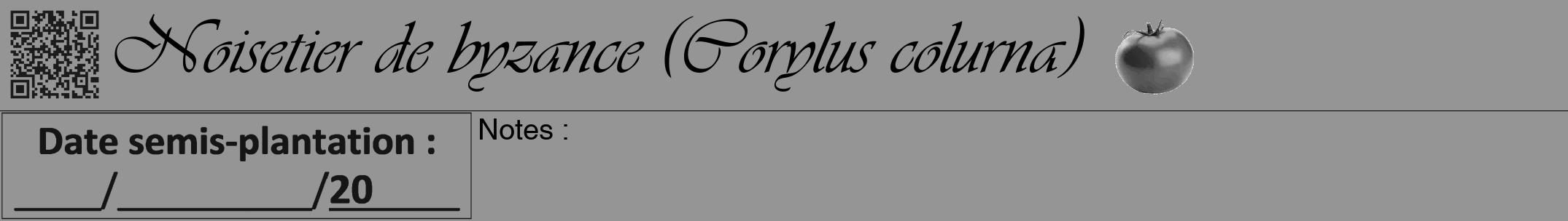 Étiquette de : Corylus colurna - format a - style noire16viv avec qrcode et comestibilité simplifiée