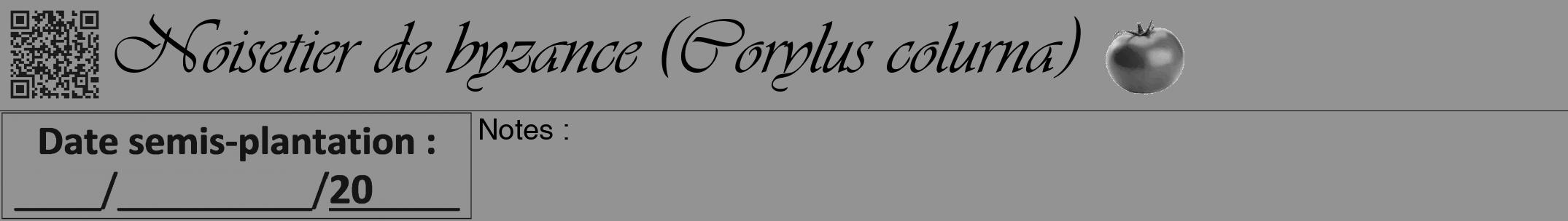 Étiquette de : Corylus colurna - format a - style noire44viv avec qrcode et comestibilité simplifiée