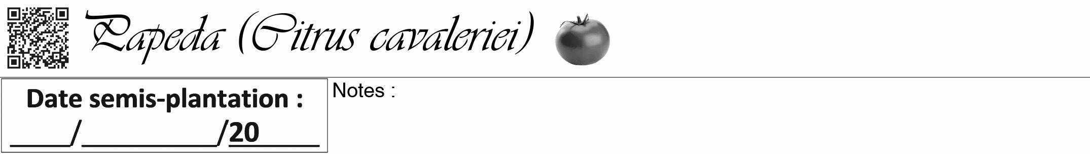 Étiquette de : Citrus cavaleriei - format a - style noire19viv avec qrcode et comestibilité simplifiée