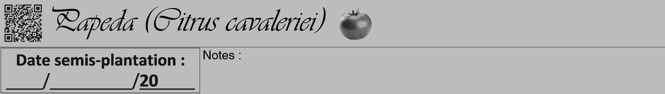 Étiquette de : Citrus cavaleriei - format a - style noire1viv avec qrcode et comestibilité simplifiée