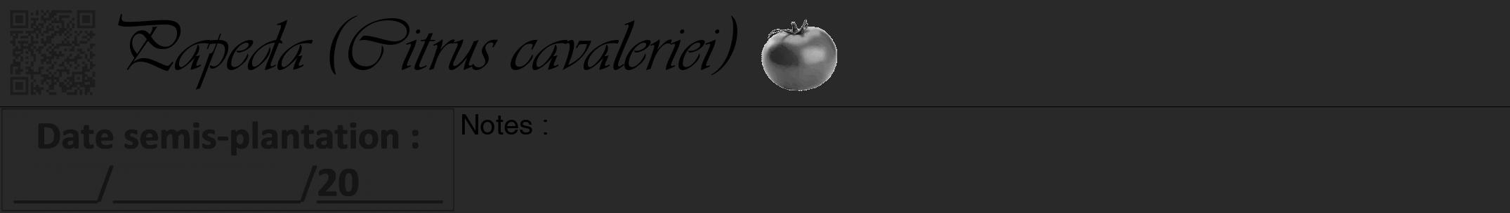 Étiquette de : Citrus cavaleriei - format a - style noire34simpleviv avec qrcode et comestibilité simplifiée