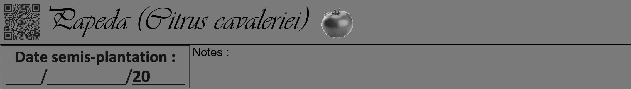 Étiquette de : Citrus cavaleriei - format a - style noire3viv avec qrcode et comestibilité simplifiée