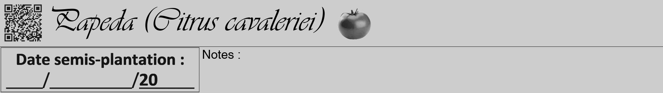 Étiquette de : Citrus cavaleriei - format a - style noire41viv avec qrcode et comestibilité simplifiée