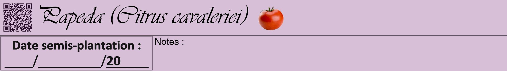 Étiquette de : Citrus cavaleriei - format a - style noire54viv avec qrcode et comestibilité simplifiée
