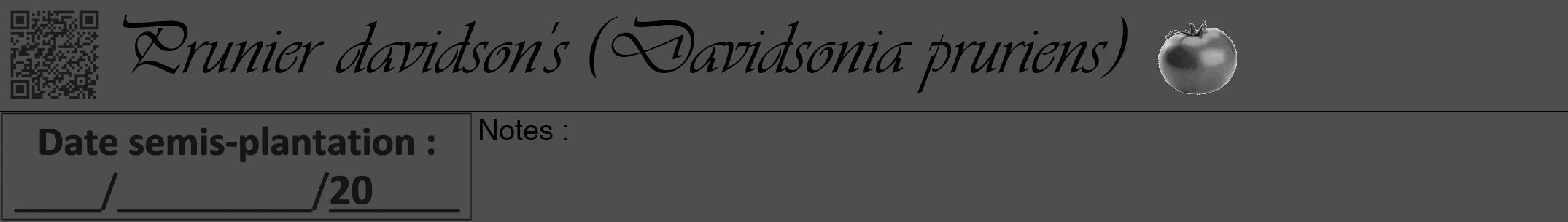 Étiquette de : Davidsonia pruriens - format a - style noire33viv avec qrcode et comestibilité simplifiée