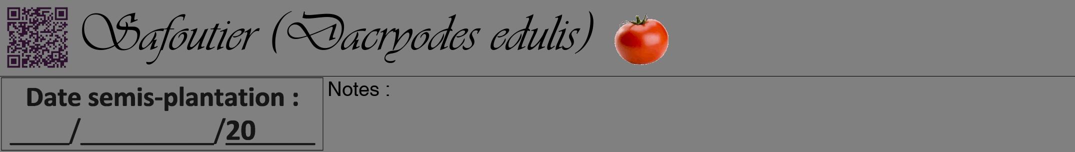 Étiquette de : Dacryodes edulis - format a - style noire57viv avec qrcode et comestibilité simplifiée