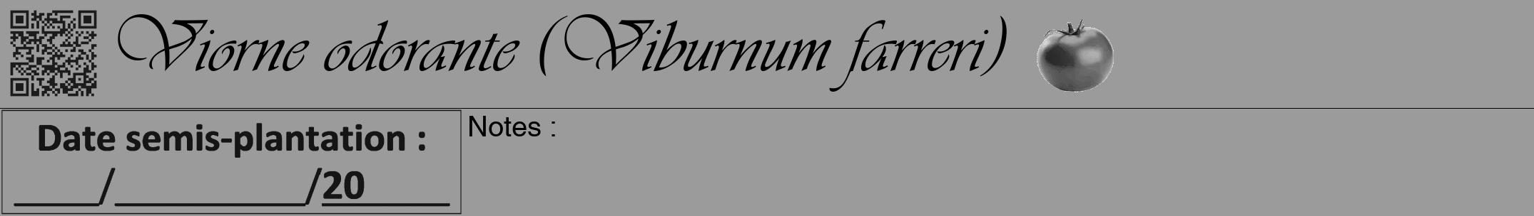 Étiquette de : Viburnum farreri - format a - style noire52viv avec qrcode et comestibilité simplifiée
