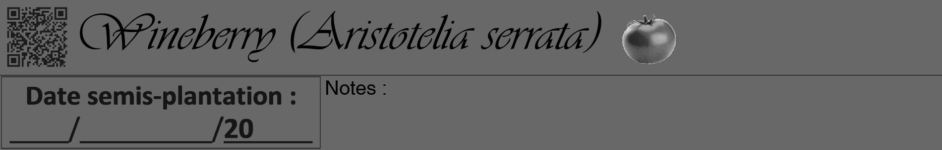 Étiquette de : Aristotelia serrata - format a - style noire6basiqueviv avec qrcode et comestibilité simplifiée