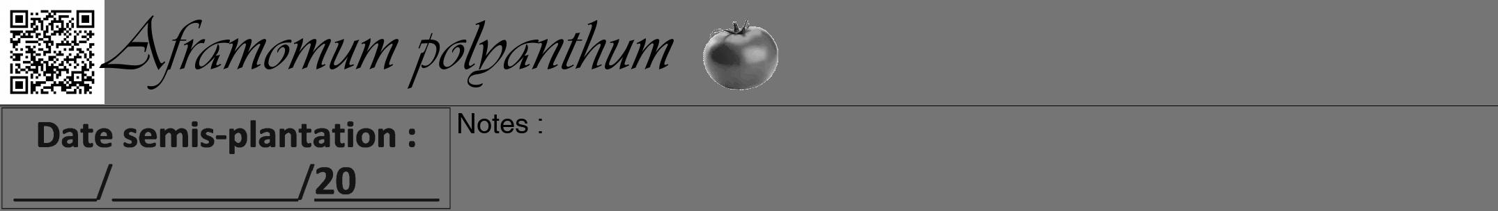 Étiquette de : Aframomum polyanthum - format a - style noire5simpleviv avec qrcode et comestibilité simplifiée
