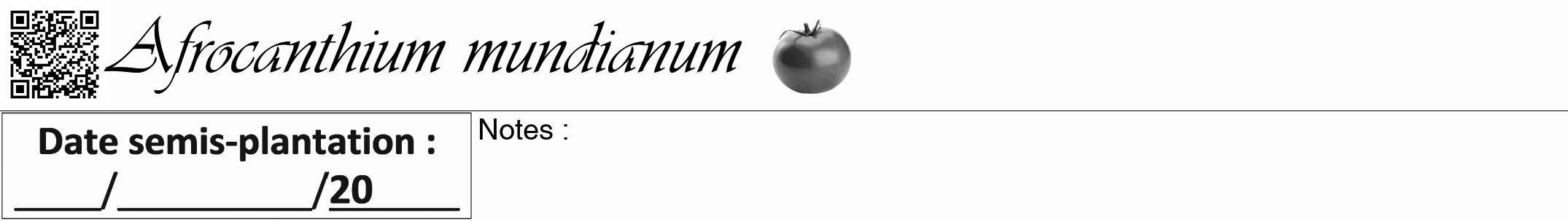 Étiquette de : Afrocanthium mundianum - format a - style noire19viv avec qrcode et comestibilité simplifiée