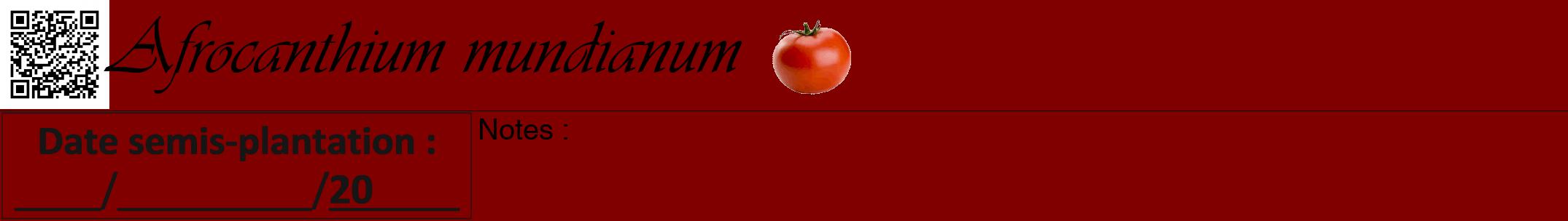 Étiquette de : Afrocanthium mundianum - format a - style noire29simpleviv avec qrcode et comestibilité simplifiée