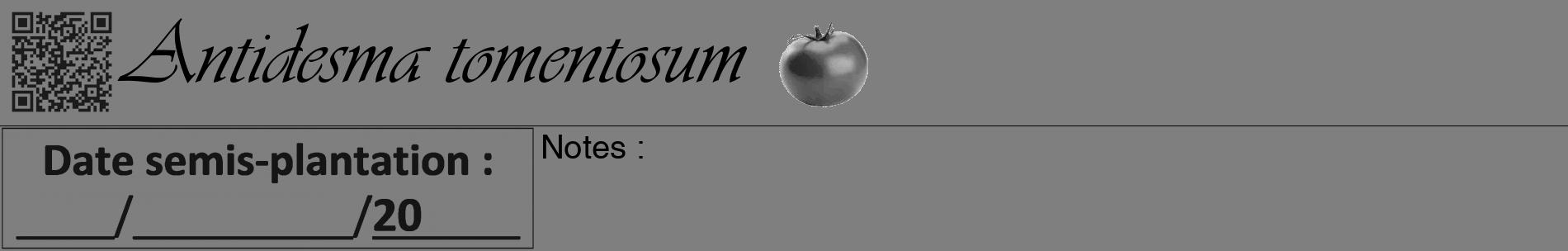 Étiquette de : Antidesma tomentosum - format a - style noire31basiqueviv avec qrcode et comestibilité simplifiée