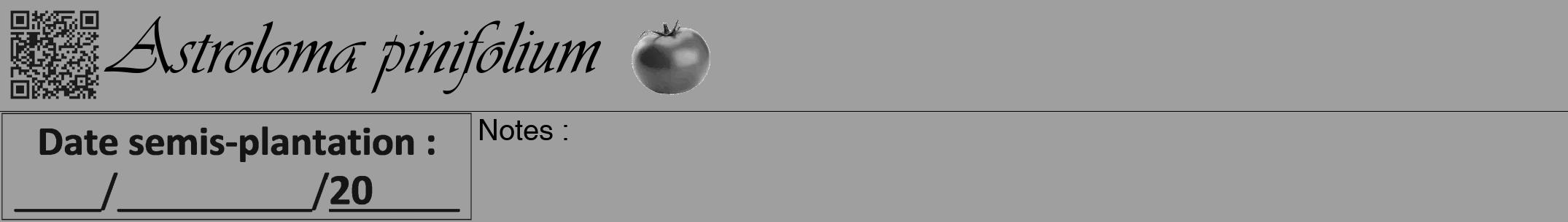 Étiquette de : Astroloma pinifolium - format a - style noire24viv avec qrcode et comestibilité simplifiée
