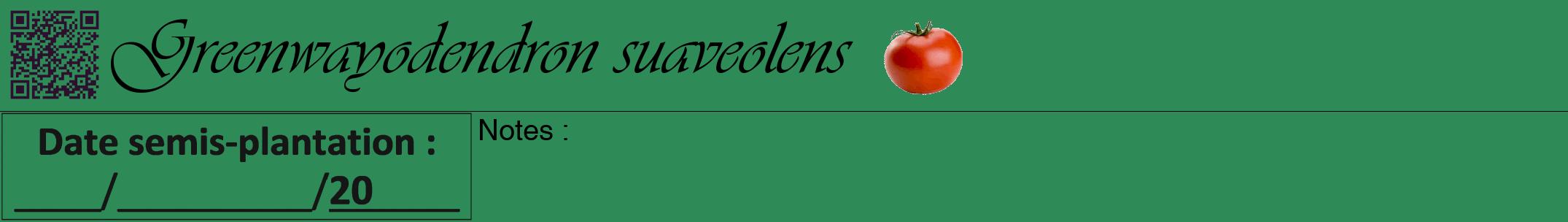 Étiquette de : Greenwayodendron suaveolens - format a - style noire11simpleviv avec qrcode et comestibilité simplifiée