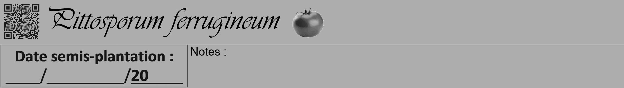Étiquette de : Pittosporum ferrugineum - format a - style noire22viv avec qrcode et comestibilité simplifiée
