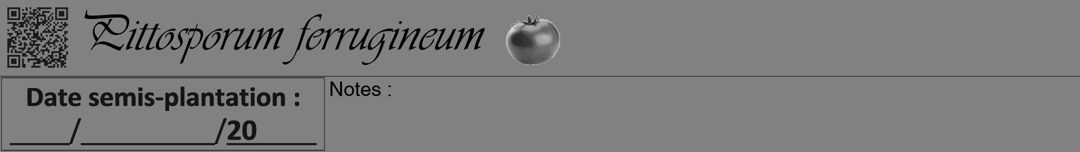 Étiquette de : Pittosporum ferrugineum - format a - style noire50viv avec qrcode et comestibilité simplifiée