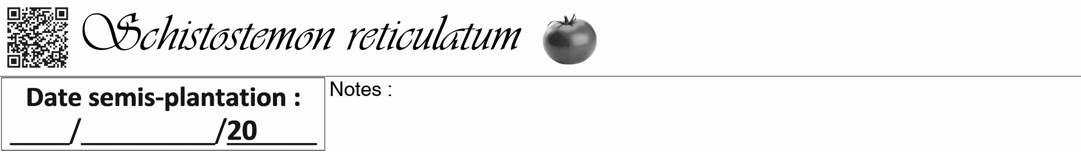 Étiquette de : Schistostemon reticulatum - format a - style noire19viv avec qrcode et comestibilité simplifiée