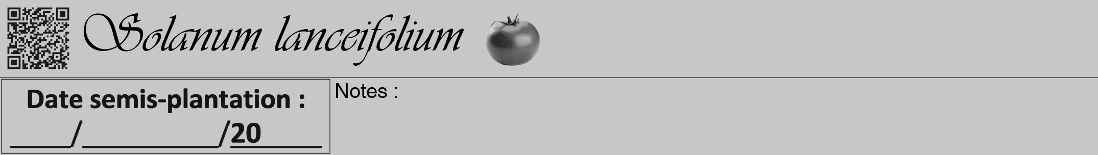 Étiquette de : Solanum lanceifolium - format a - style noire15viv avec qrcode et comestibilité simplifiée