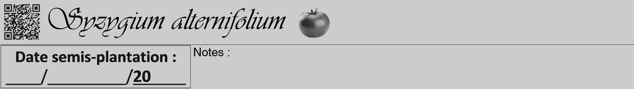 Étiquette de : Syzygium alternifolium - format a - style noire0viv avec qrcode et comestibilité simplifiée