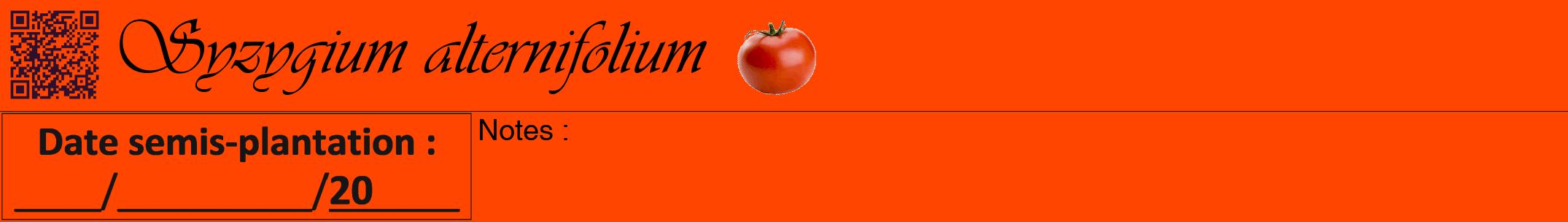 Étiquette de : Syzygium alternifolium - format a - style noire26viv avec qrcode et comestibilité simplifiée
