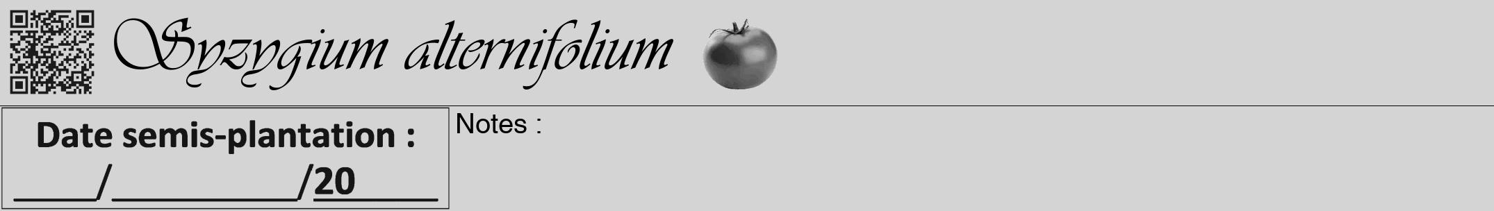 Étiquette de : Syzygium alternifolium - format a - style noire40viv avec qrcode et comestibilité simplifiée