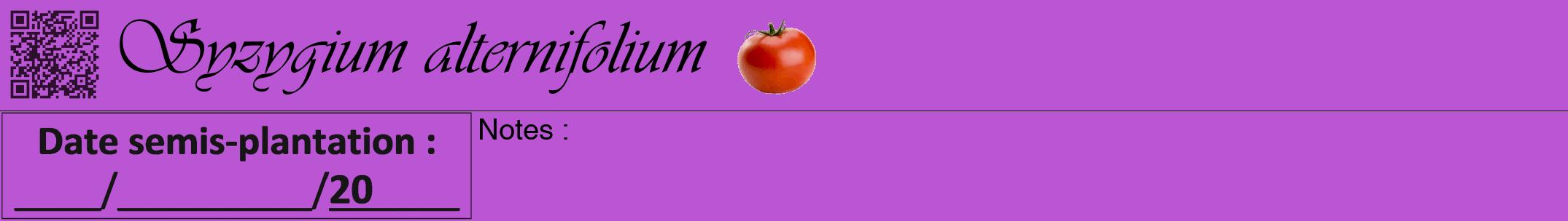 Étiquette de : Syzygium alternifolium - format a - style noire50viv avec qrcode et comestibilité simplifiée