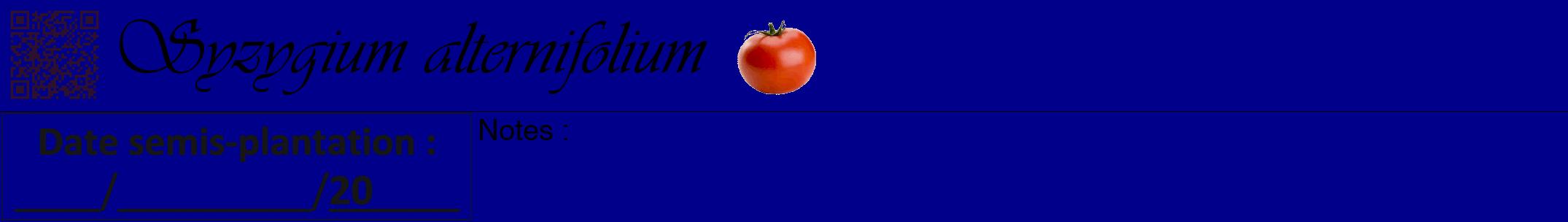 Étiquette de : Syzygium alternifolium - format a - style noire7viv avec qrcode et comestibilité simplifiée