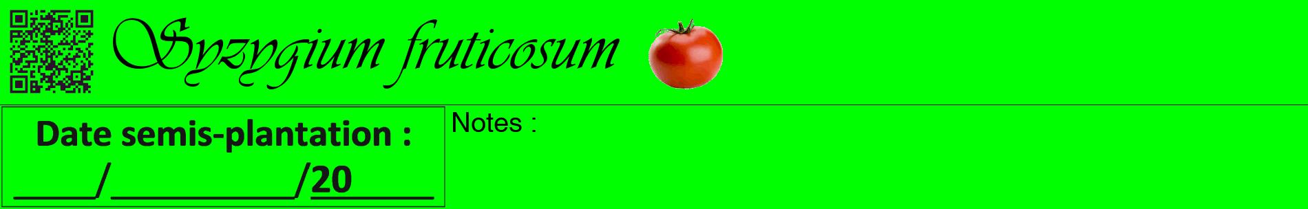Étiquette de : Syzygium fruticosum - format a - style noire16basiqueviv avec qrcode et comestibilité simplifiée