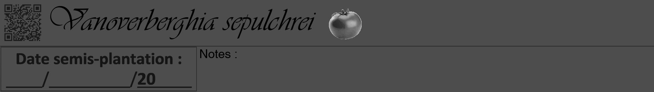 Étiquette de : Vanoverberghia sepulchrei - format a - style noire28viv avec qrcode et comestibilité simplifiée