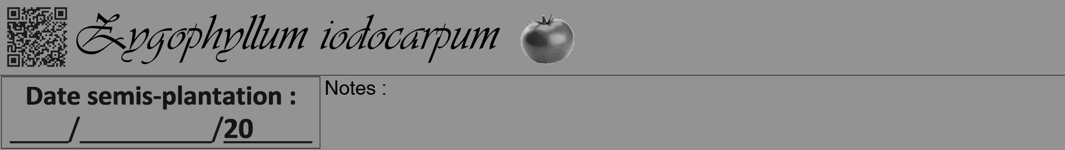 Étiquette de : Zygophyllum iodocarpum - format a - style noire44viv avec qrcode et comestibilité simplifiée