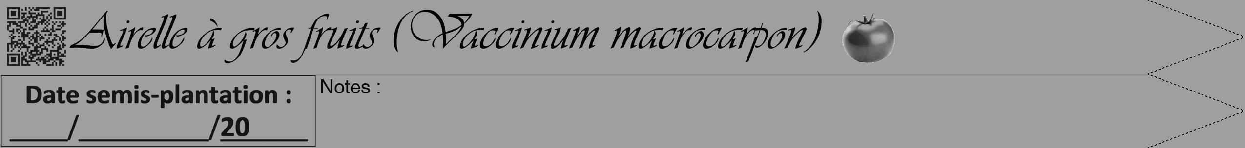 Étiquette de : Vaccinium macrocarpon - format b - style noire24viv avec qrcode et comestibilité simplifiée