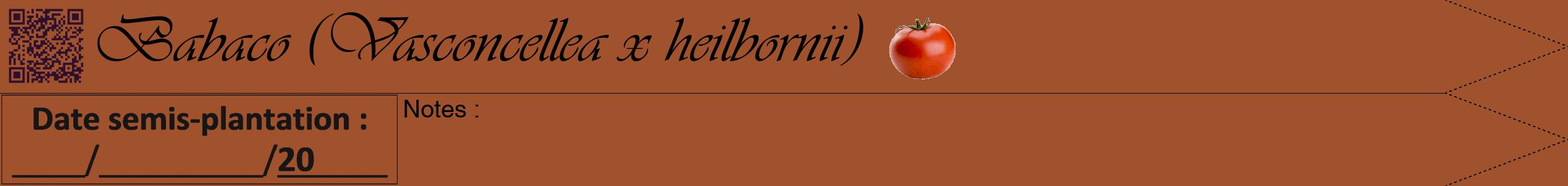 Étiquette de : Vasconcellea x heilbornii - format b - style noire32viv avec qrcode et comestibilité simplifiée