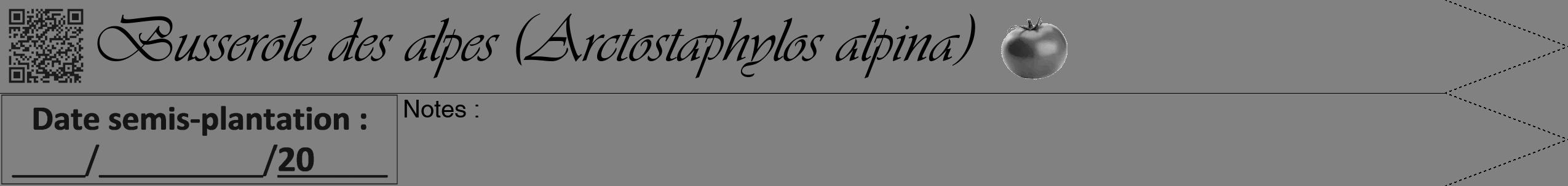 Étiquette de : Arctostaphylos alpina - format b - style noire50viv avec qrcode et comestibilité simplifiée