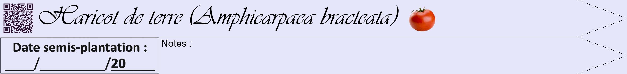 Étiquette de : Amphicarpaea bracteata - format b - style noire55simpleviv avec qrcode et comestibilité simplifiée