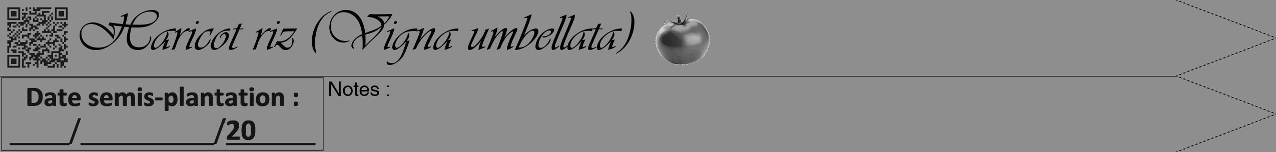 Étiquette de : Vigna umbellata - format b - style noire25viv avec qrcode et comestibilité simplifiée