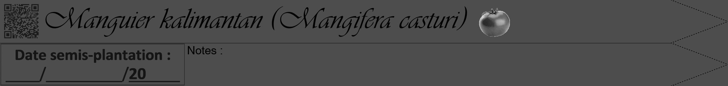 Étiquette de : Mangifera casturi - format b - style noire28viv avec qrcode et comestibilité simplifiée