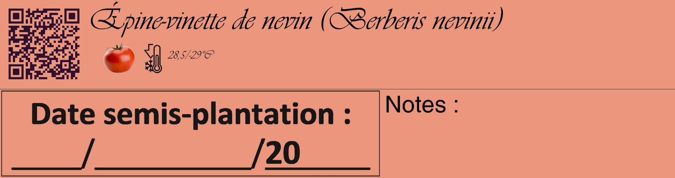 Étiquette de : Berberis nevinii - format c - style noire37_basique_basiqueviv avec qrcode et comestibilité simplifiée