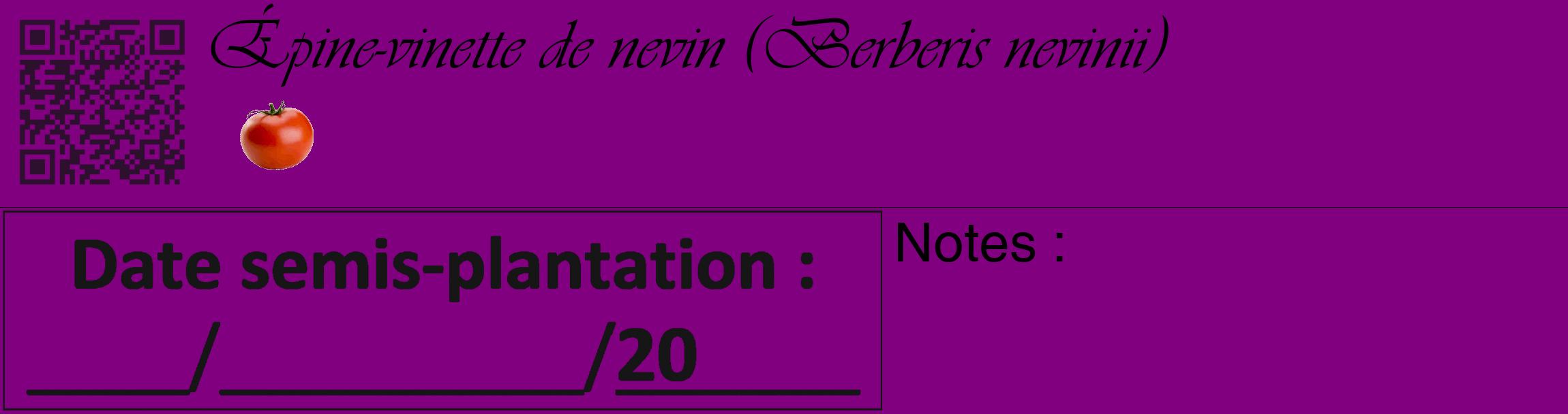 Étiquette de : Berberis nevinii - format c - style noire46_basique_basiqueviv avec qrcode et comestibilité simplifiée