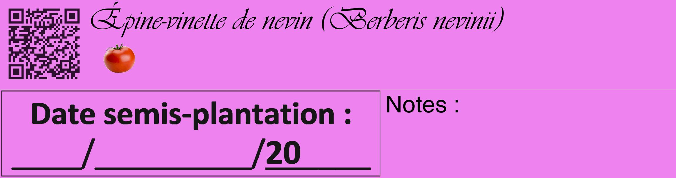 Étiquette de : Berberis nevinii - format c - style noire53_basique_basiqueviv avec qrcode et comestibilité simplifiée