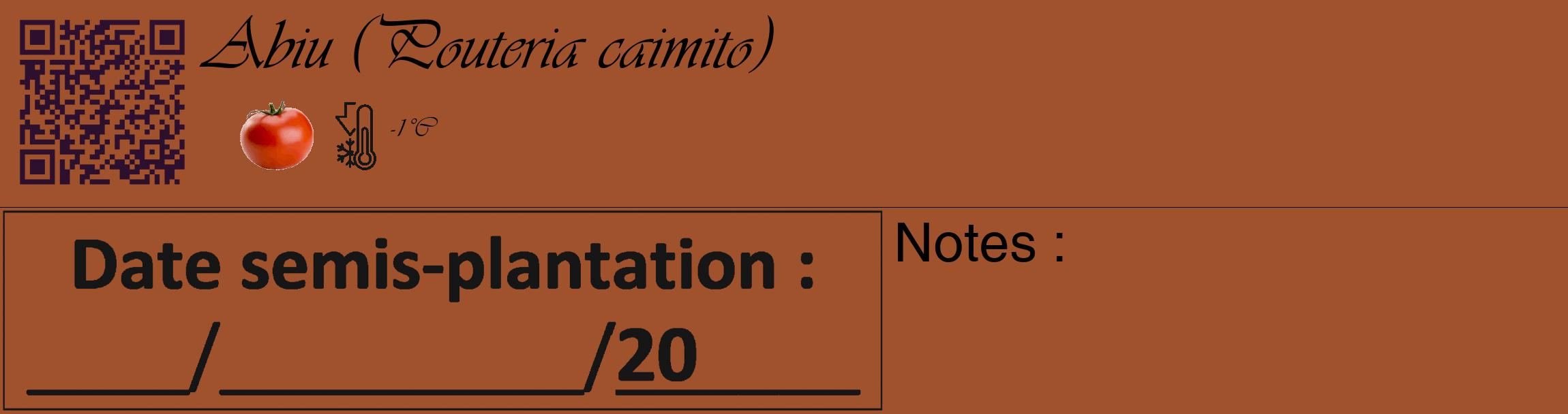Étiquette de : Pouteria caimito - format c - style noire32_basique_basiqueviv avec qrcode et comestibilité simplifiée