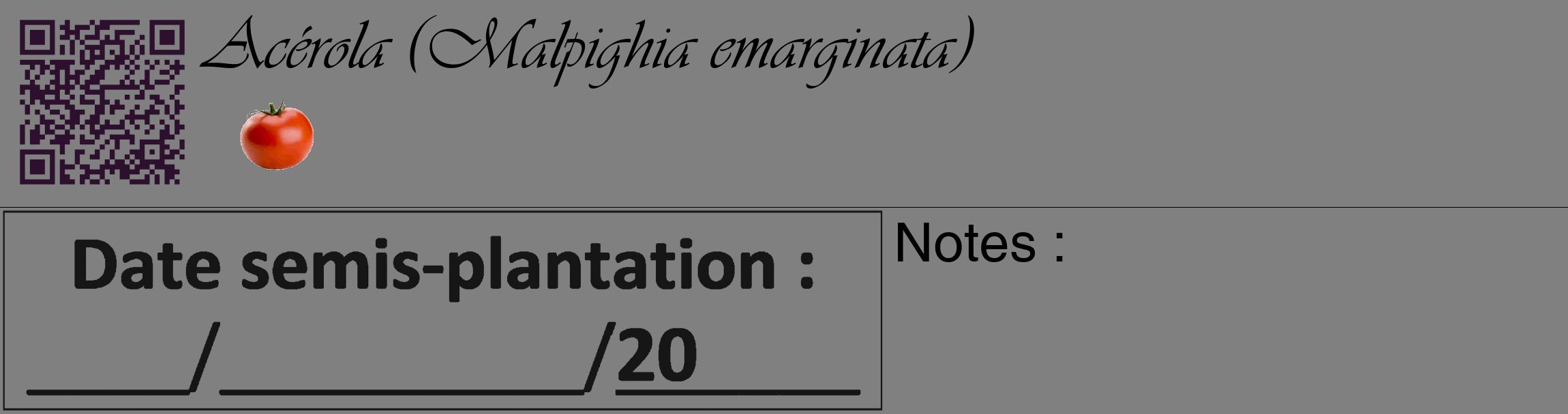 Étiquette de : Malpighia emarginata - format c - style noire57_basique_basiqueviv avec qrcode et comestibilité simplifiée