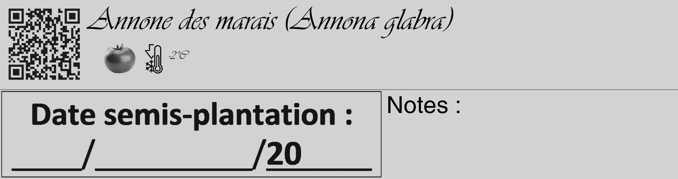 Étiquette de : Annona glabra - format c - style noire14_basique_basiqueviv avec qrcode et comestibilité simplifiée