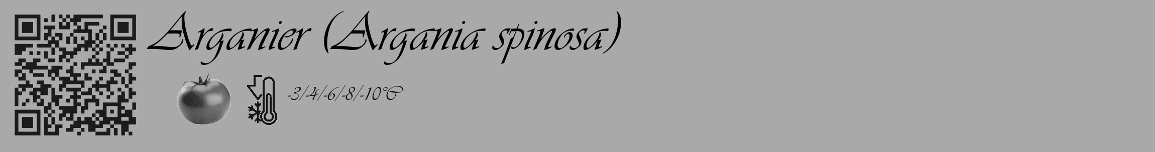 Étiquette de : Argania spinosa - format c - style noire13_basique_basiqueviv avec qrcode et comestibilité simplifiée