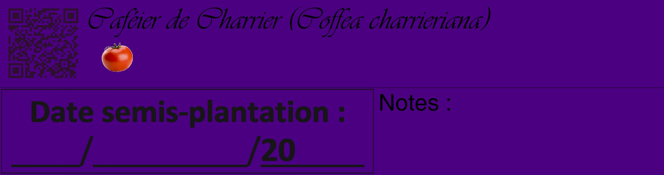 Étiquette de : Coffea charrieriana - format c - style noire47_basique_basiqueviv avec qrcode et comestibilité simplifiée