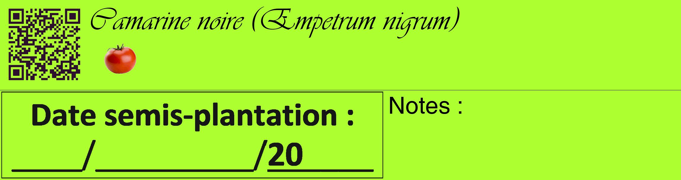 Étiquette de : Empetrum nigrum - format c - style noire17_basique_basiqueviv avec qrcode et comestibilité simplifiée