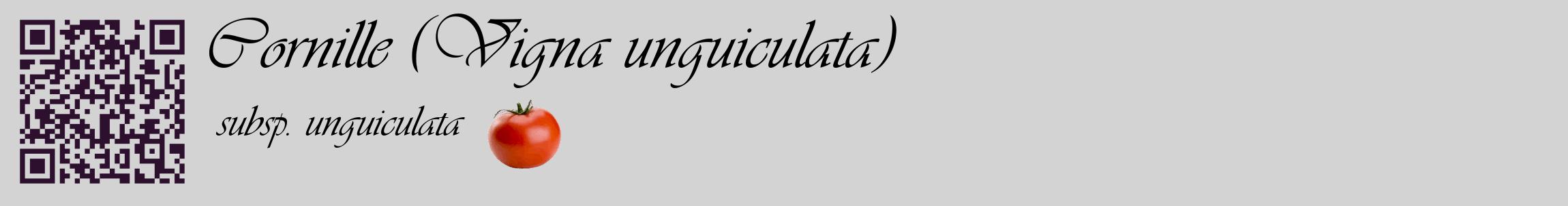 Étiquette de : Vigna unguiculata subsp. unguiculata - format c - style noire56basique_basique_basiqueviv avec qrcode et comestibilité simplifiée