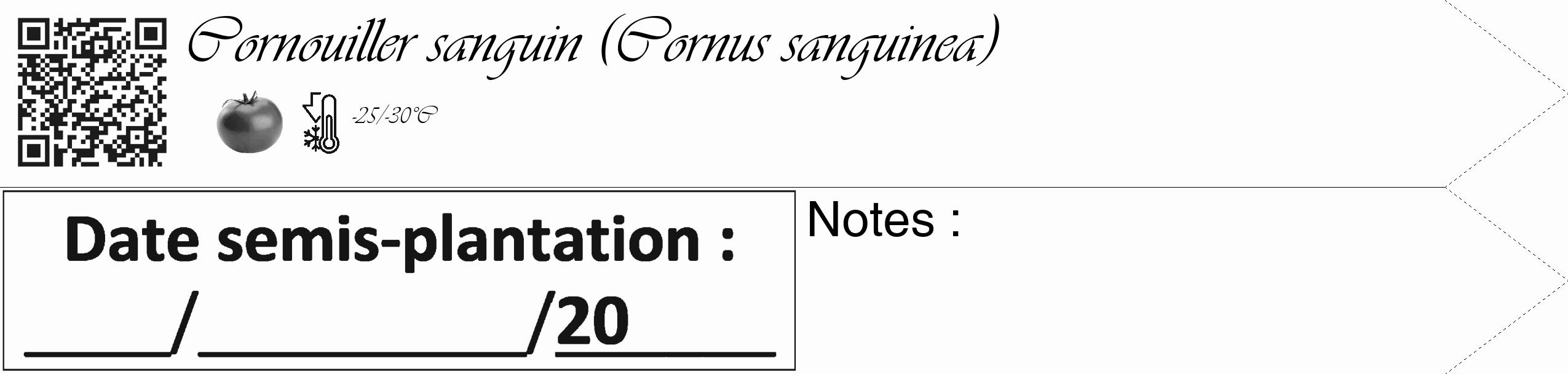 Étiquette de : Cornus sanguinea - format c - style noire19_simple_simpleviv avec qrcode et comestibilité simplifiée