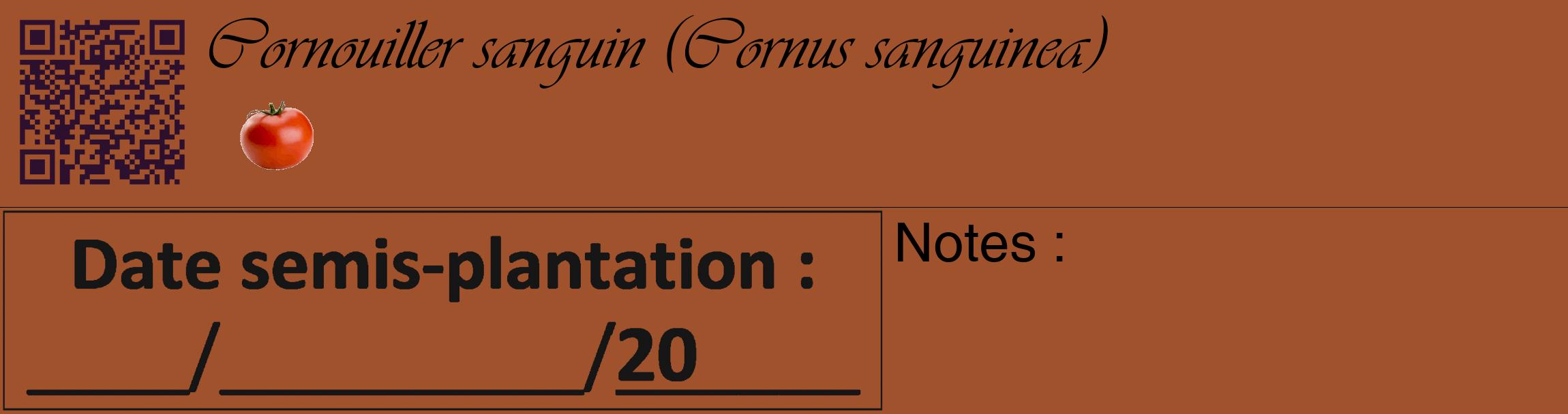 Étiquette de : Cornus sanguinea - format c - style noire32_basique_basiqueviv avec qrcode et comestibilité simplifiée